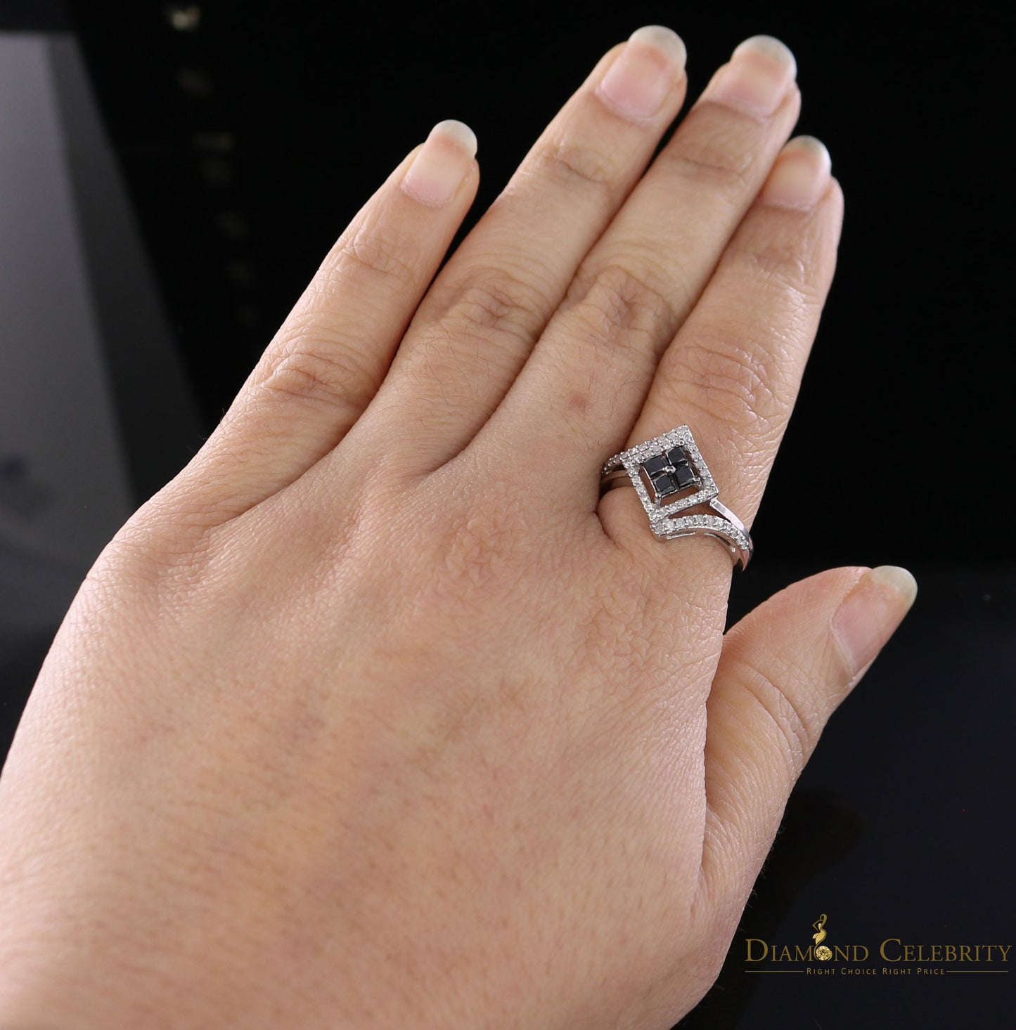 DiamondCelebritees Real 10kt White Gold with 0.50CT Real Diamond Four squrre FashionRing Size 6.5