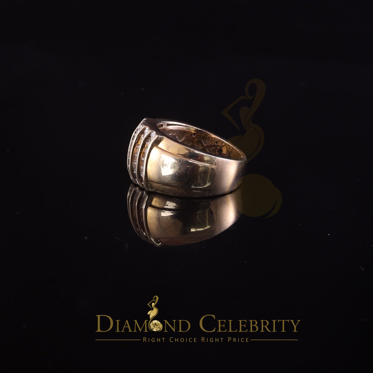 DiamondCelebritees Yellow Silver Rhodium Plated CZ 1.40ct Wide Band Men Adjustable Ring SZ 8 to 10