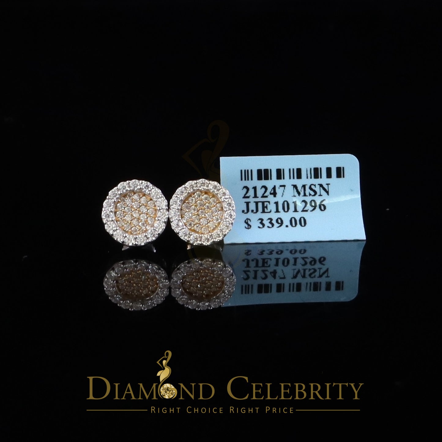 DiamondCelebritees 925 Yellow Silver 0.66ct VVS 'D' Moissanite Round Stud Earring Men's/Womens