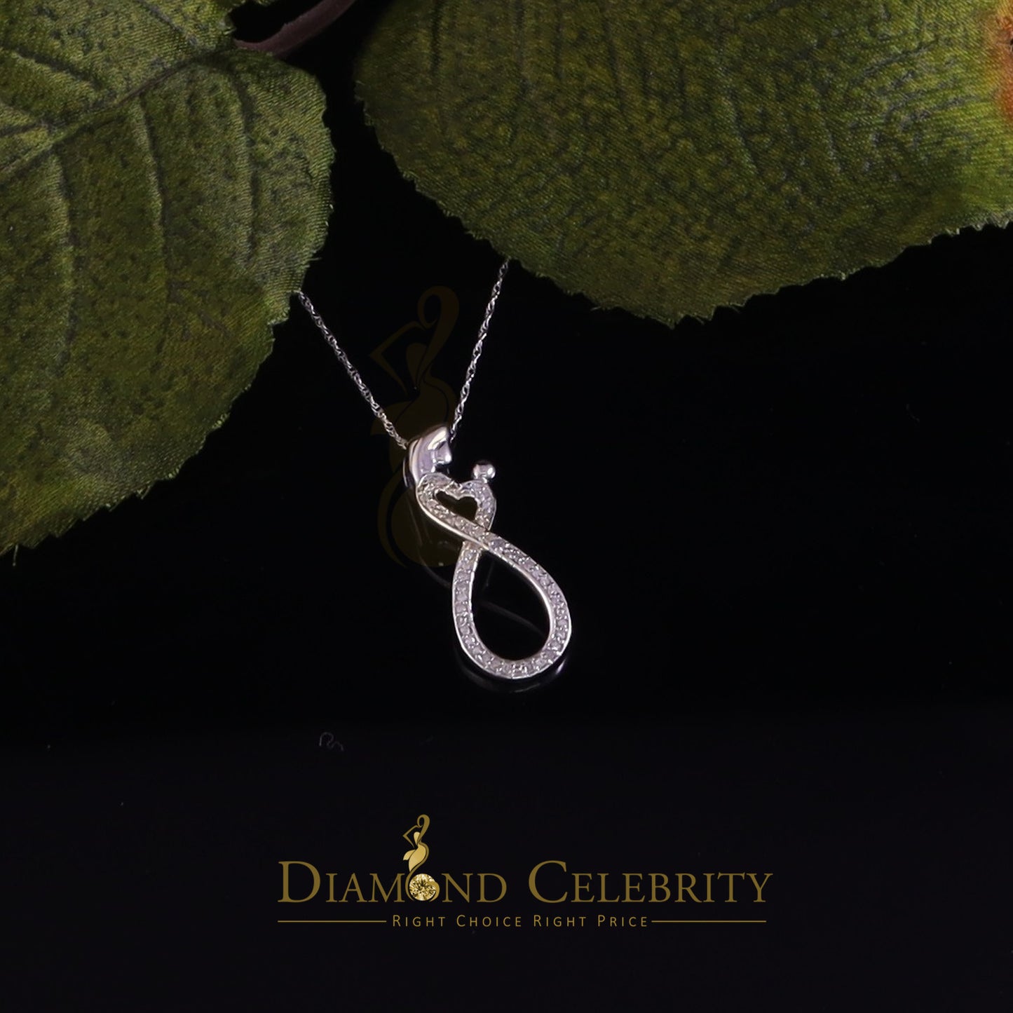 DiamondCelebritees Real 0.10CT Diamond MOM'S LOVE Sterling Silver White Charm Necklace Pendant