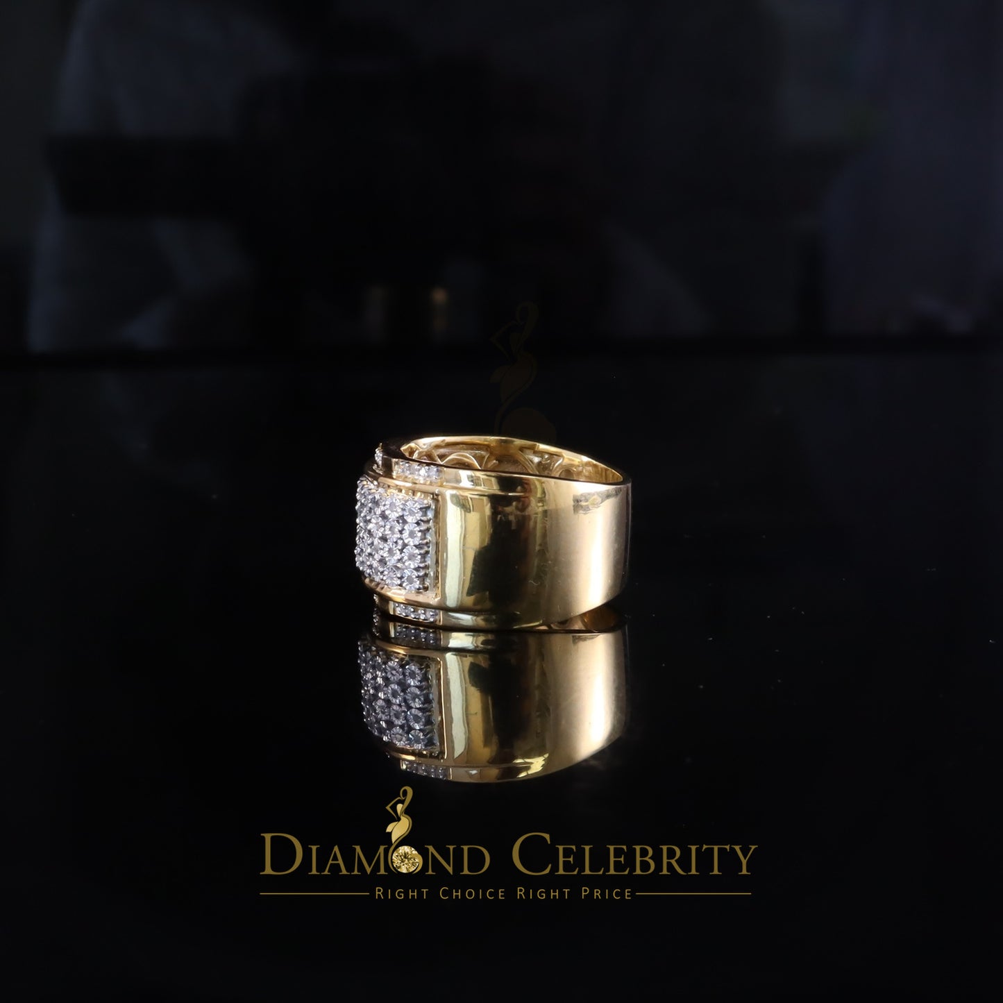 DiamondCelebritees Big 0.25ct Real Diamond 925 Yellow Miracle set Silver Wide Men's Band Ring SZ10