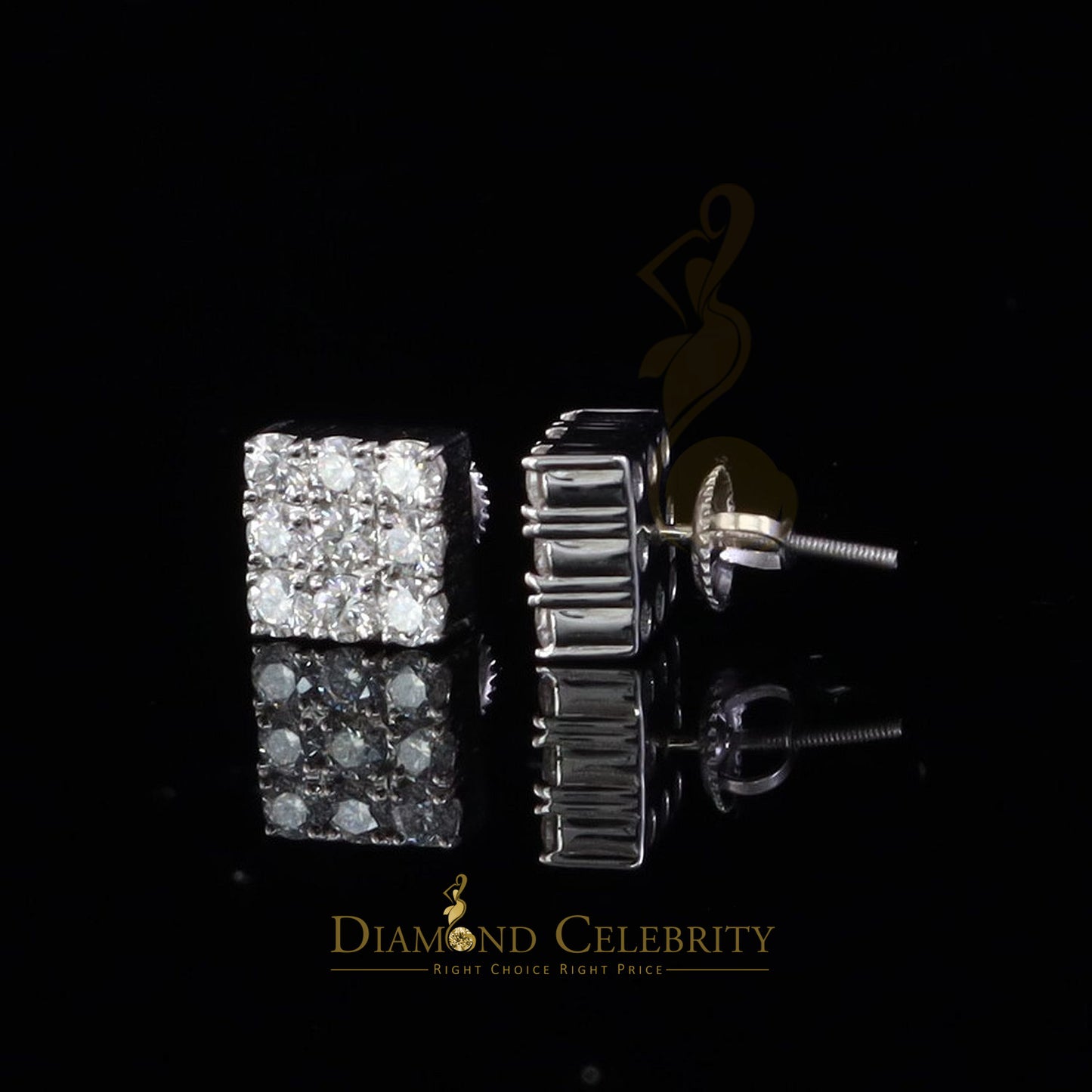 Diamondcelebritees Women's/Men's 925 Silver White 2.00ct VVS 'D' Moissanite 9 stone Stud Earrings