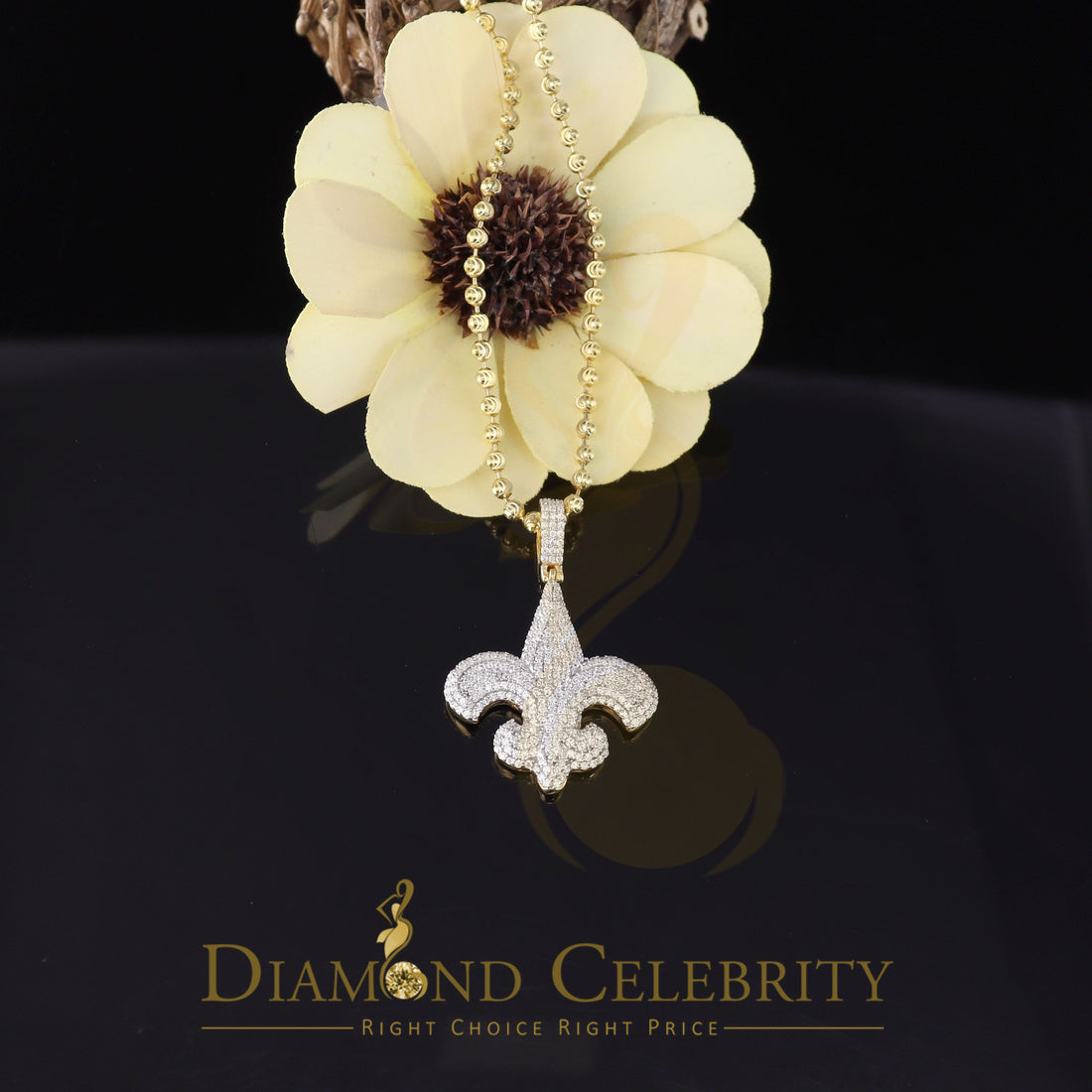 DiamondCelebritees Promise Yellow Sterling Silver Fleur de Lis Pendant with7.04ct Cubic Zirconia