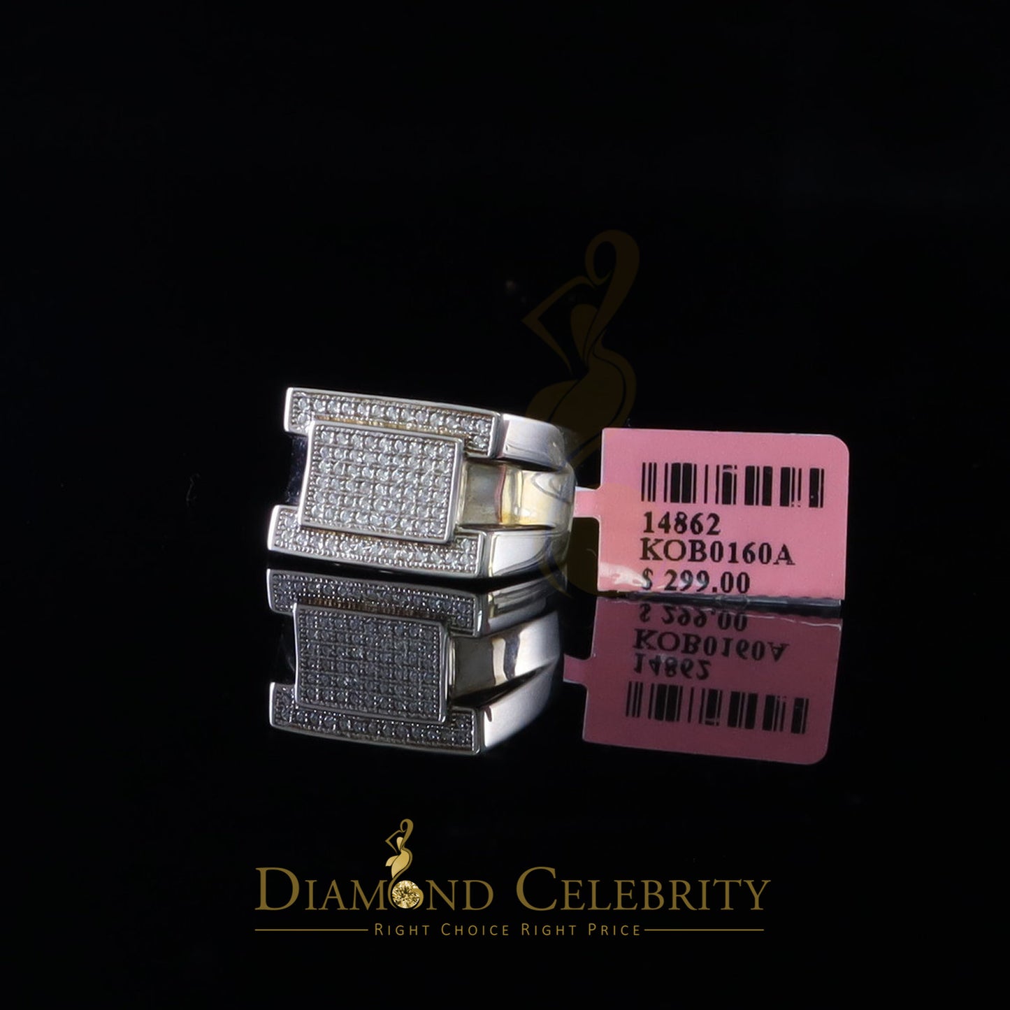 DiamondCelebritees White 925 Silver 0.85ct Cubic Zirconia Engagement Rectangle Men Rings Size10