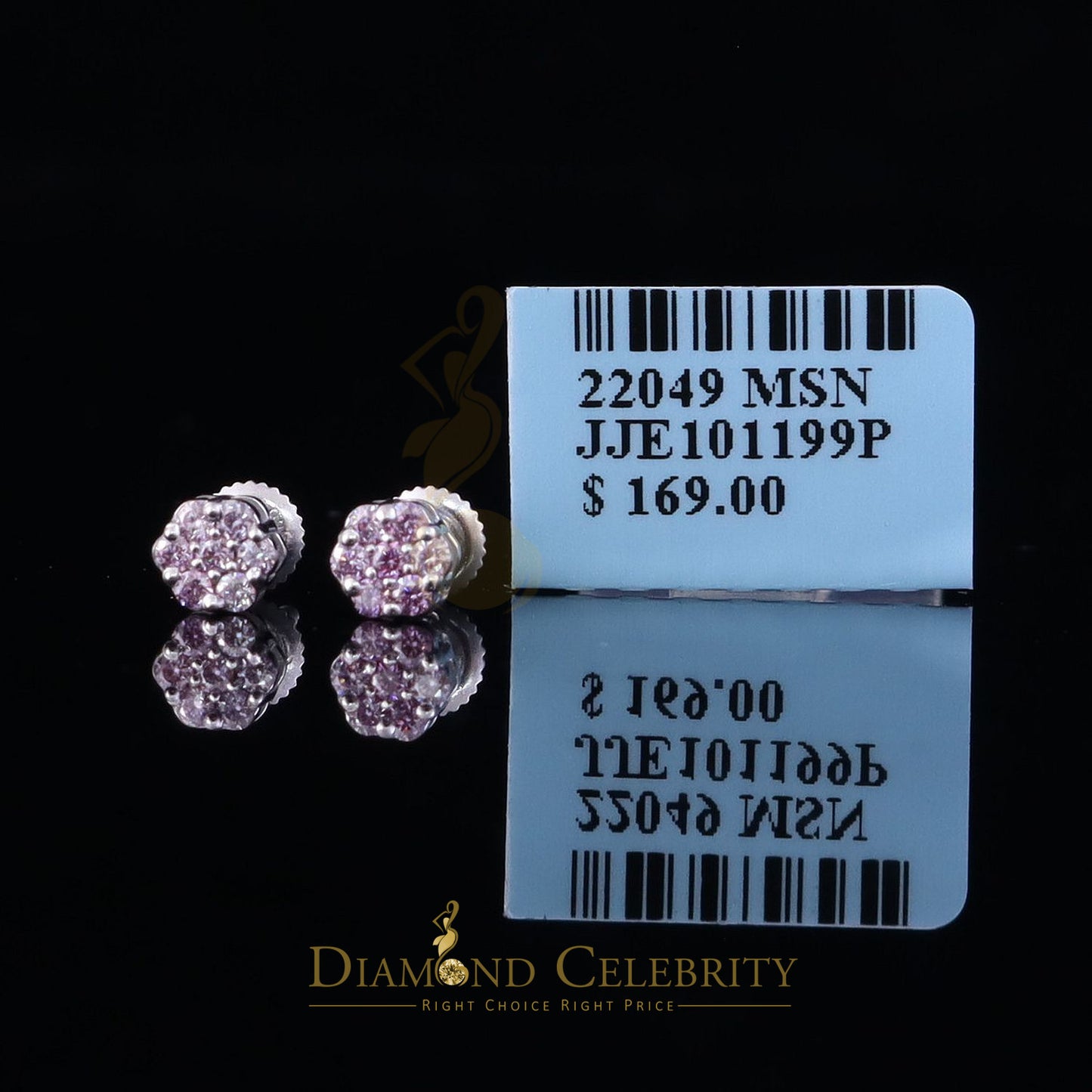 Diamondcelebritees Women's 925 Silver White 0.25ct VVS 'D' Pink Moissanite Floral Stud Earrings