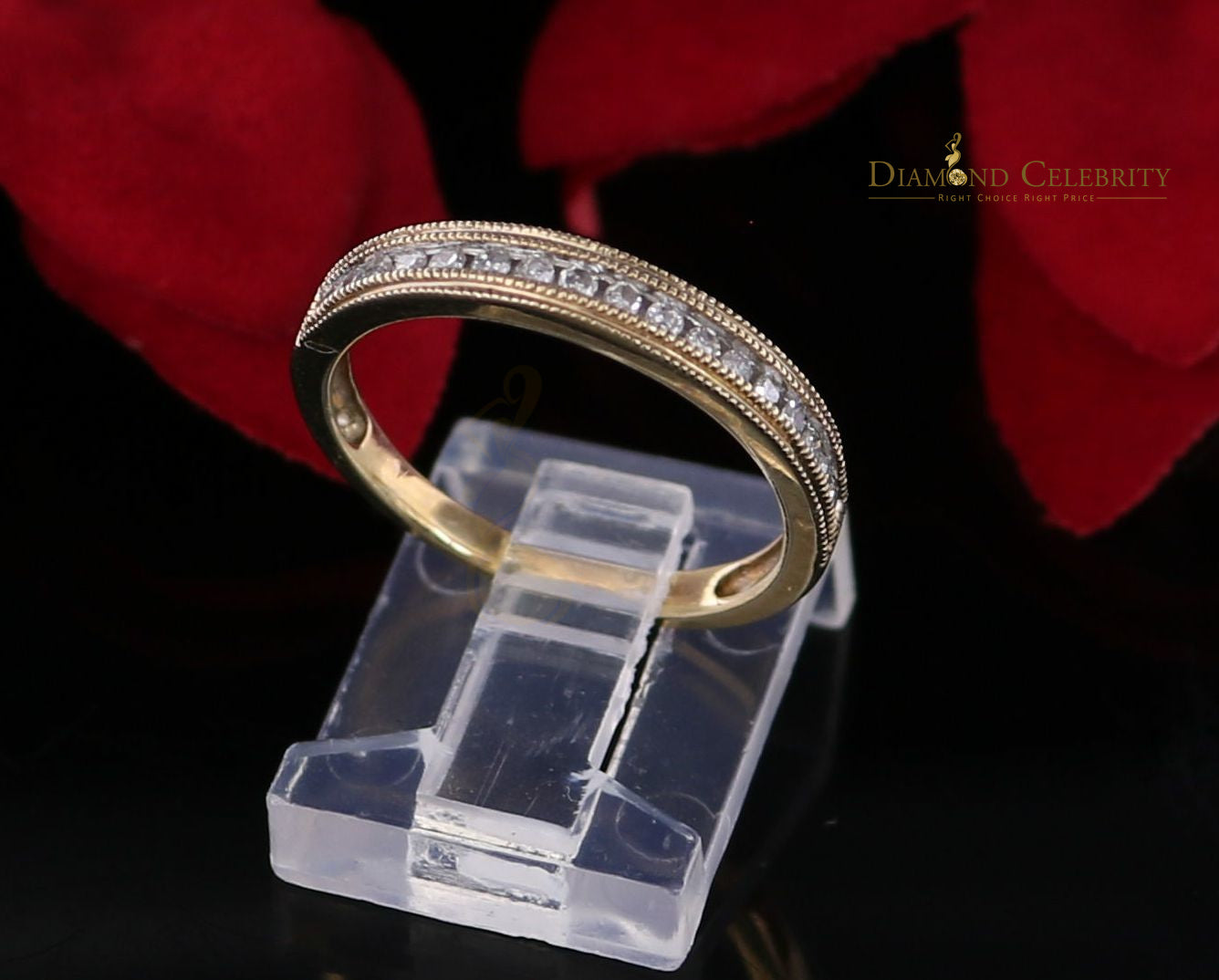 DiamondCelebritees Real Yellow Gold with 10KT 0.20CT Real Diamond Round Shape Womens Ring Size 6.5