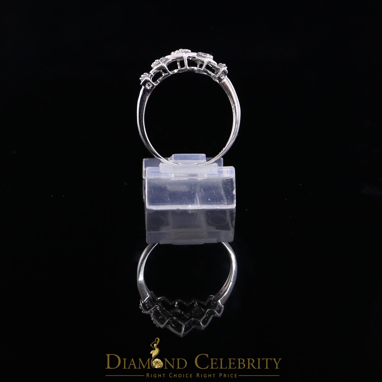 DiamondCelebritees Real 10kt White Gold 0.12CT Real Diamond Past Present Future Ring Women SZ 6.5