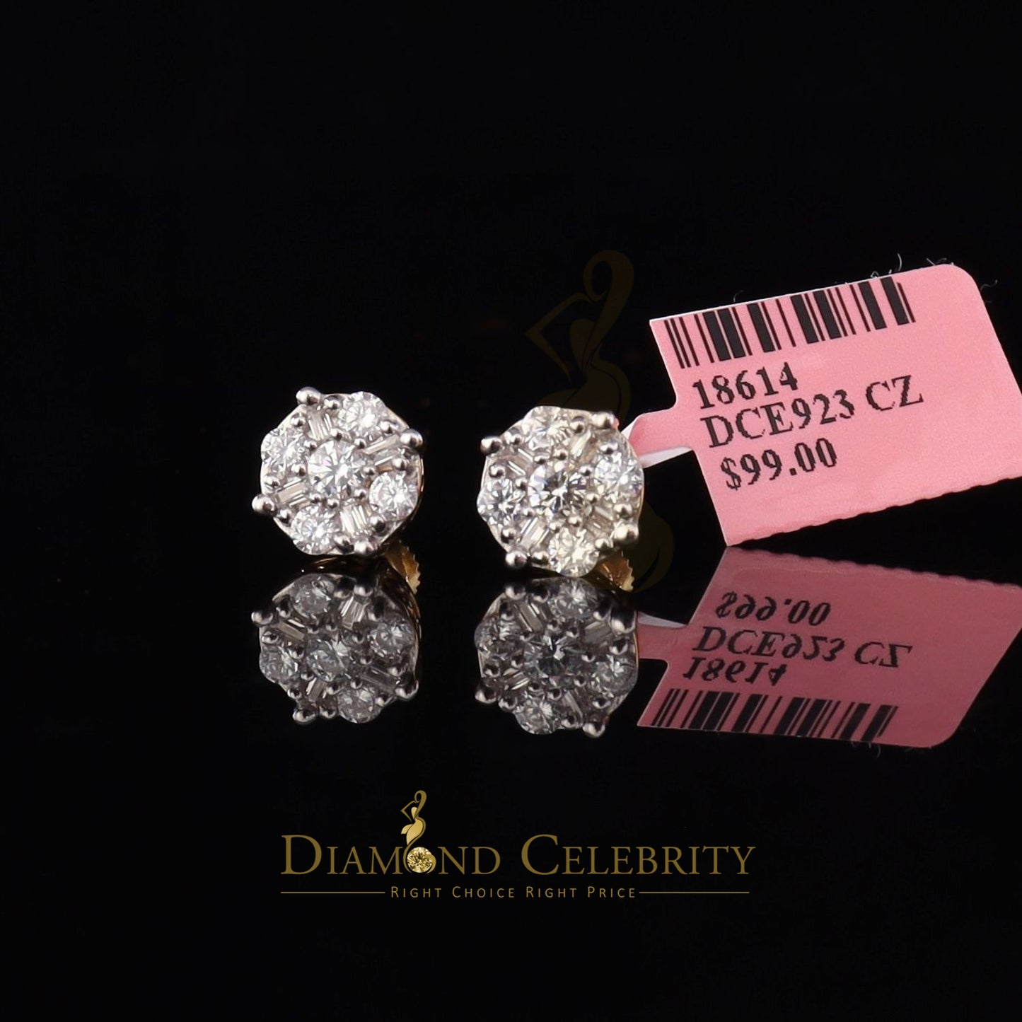 DiamondCelebritees 925 Yellow 1.96ct Sterling Silver Cubic Zirconia Women's Hip Hop Round Earrings