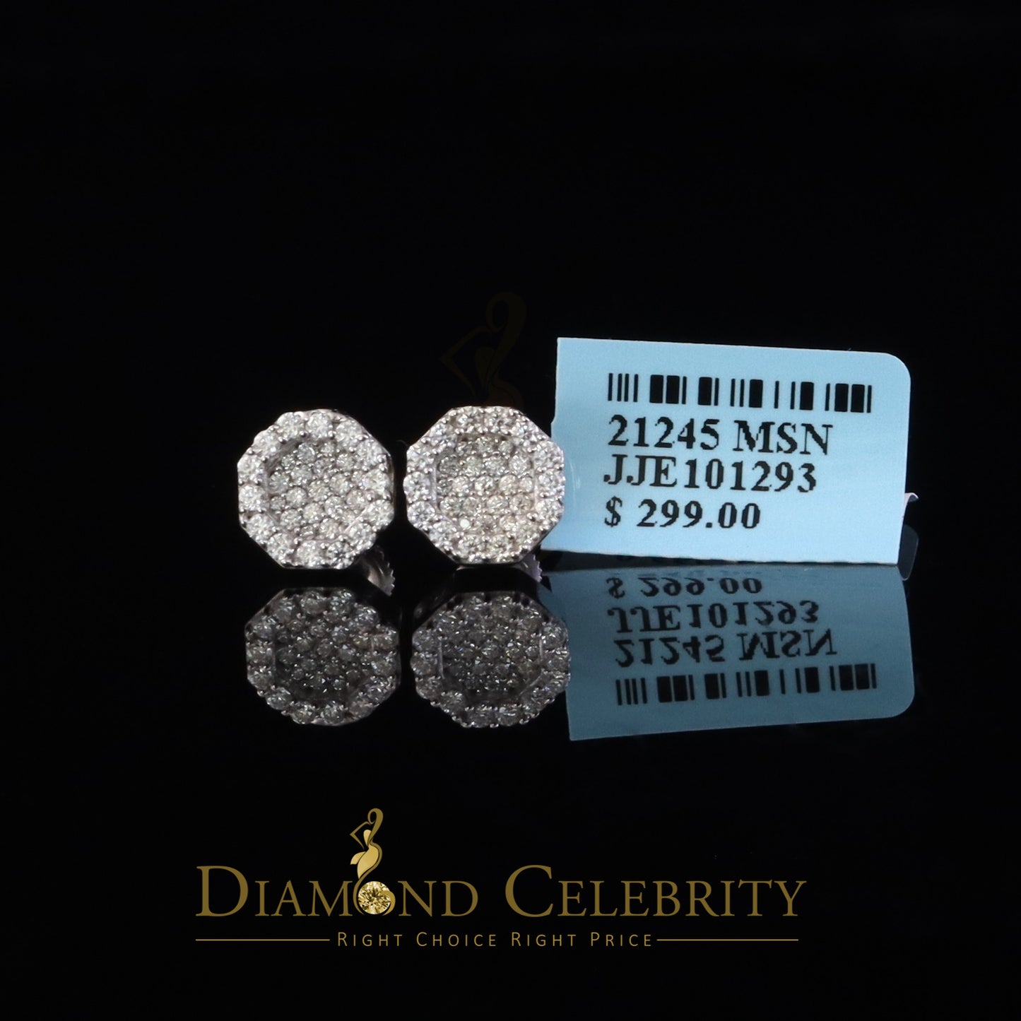 Diamondcelebritees 925 White Silver 0.66ct VVS 'D' Moissanite Octagon Stud Earring Men's/Womens