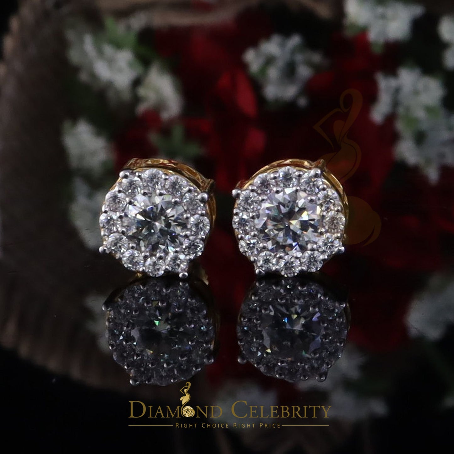 DiamondCelebritees Round Women's/Men's 925 Silver Yellow 0.75ct VVS D Moissanite Round Stud Earring