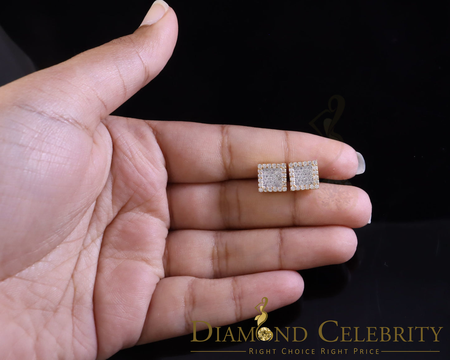 DiamondCelebritees 925 Yellow Silver 0.80ct VVS 'D' Moissanite Square Stud Earring Men's/Womens