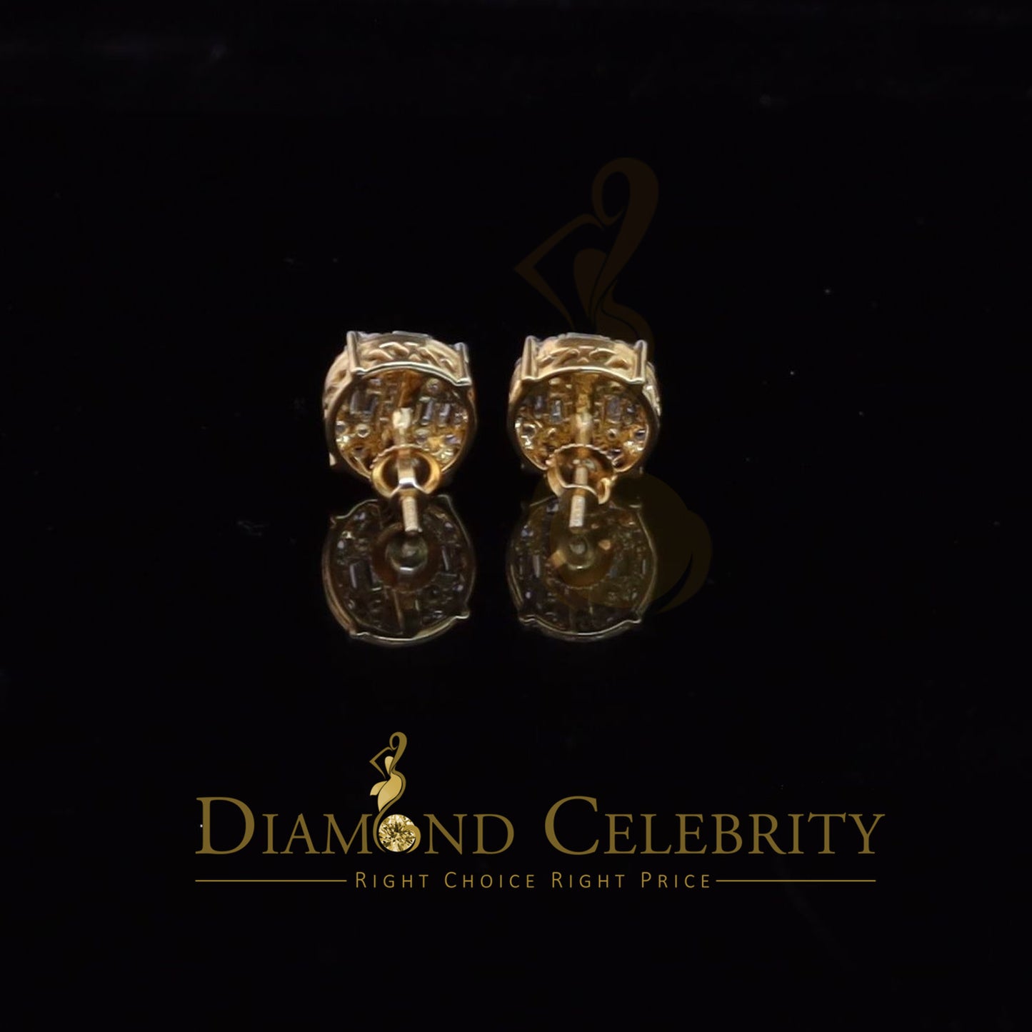 DiamondCelebritees 925 Silver Real 1.02ct Cubic Zirconia Round Yellow Earrings For Men's & Women's