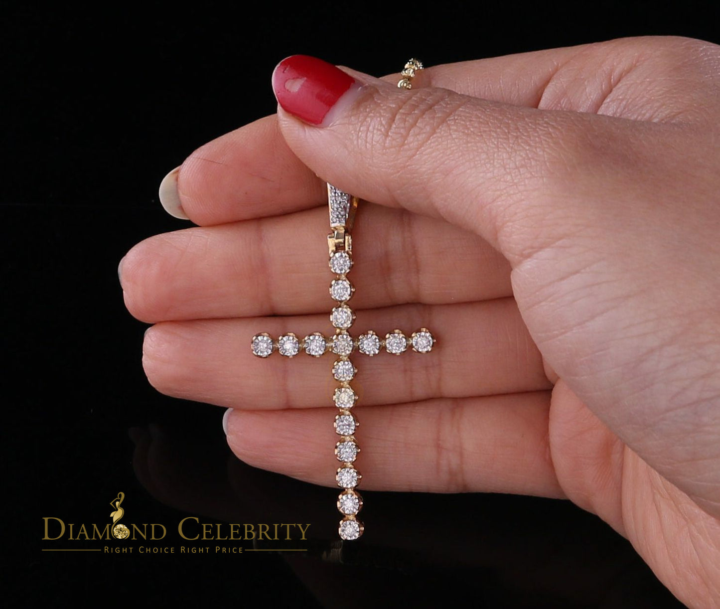 DiamondCelebritees Real 1.0ct Diamond Sterling Silver CROSS Charm Fashion Necklace Yellow Pendant