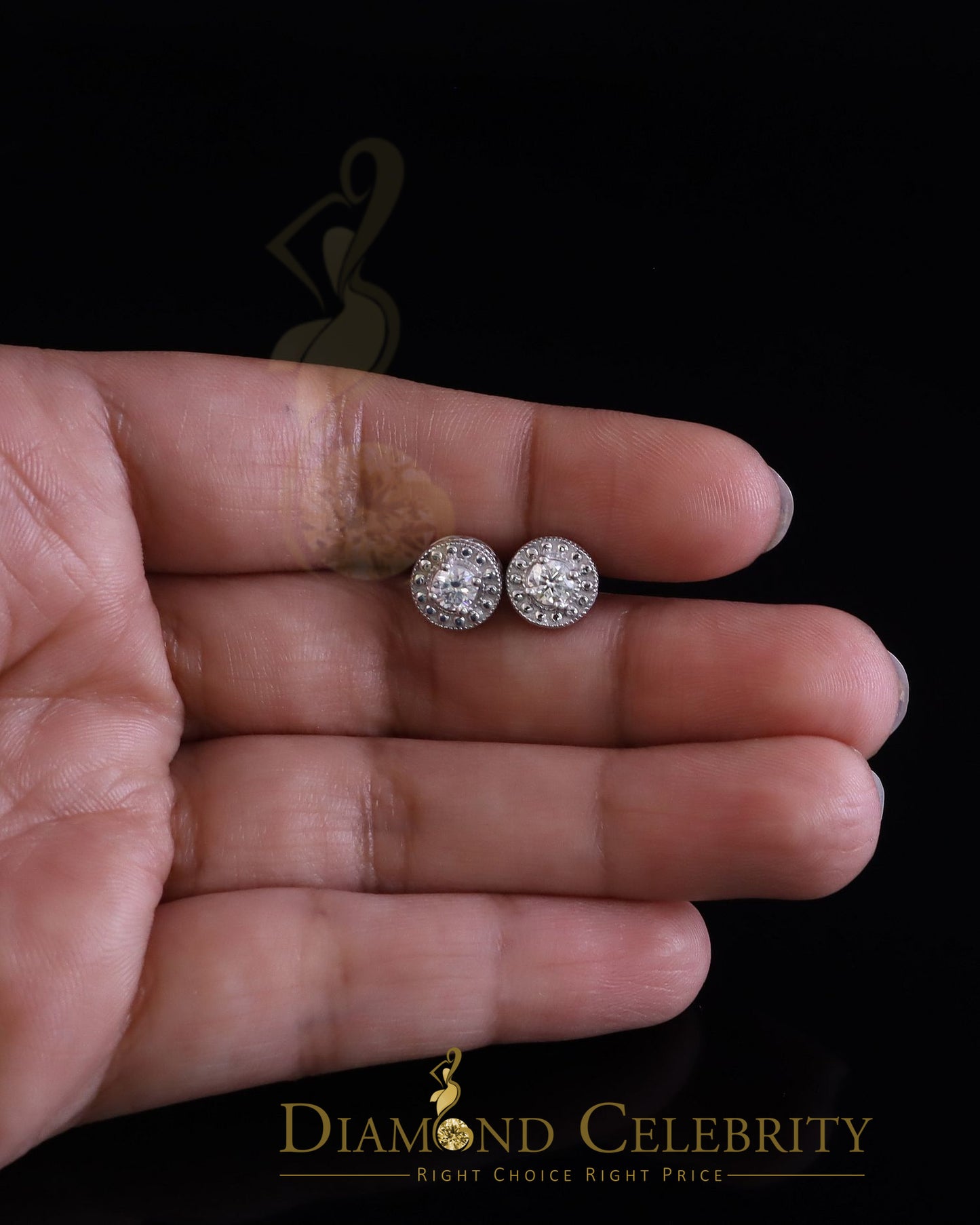 Diamondcelebritees 0.50ct VVS 'D' Moissanite Round Men's/Womens 925 Silver White Stud Earrings