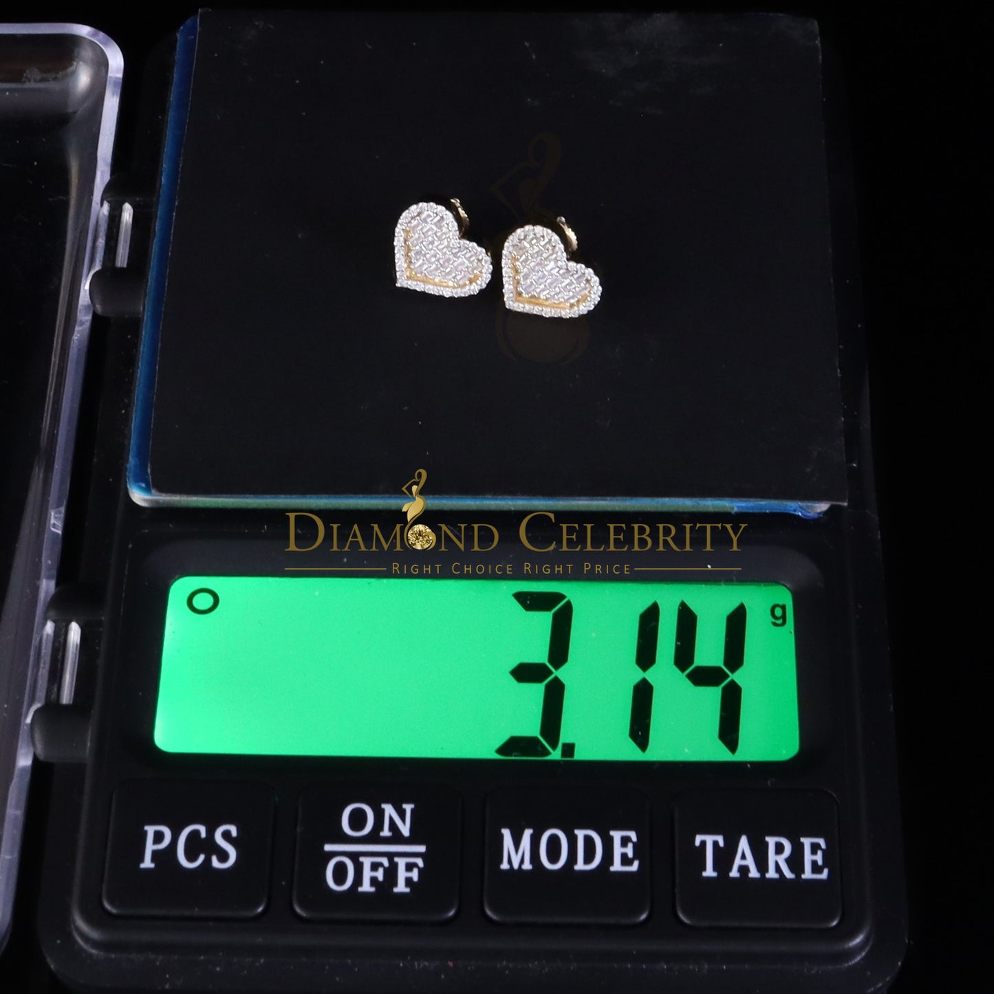 DiamondCelebritees 925 Yellow Silver 1.00ct VVS 'D' Moissanite Heart Stud Earring Men's/Womens