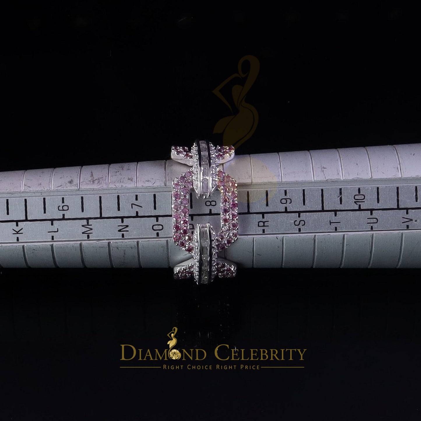 DiamondCelebritees 2.50CT Women's Pink Moissanite VVS D 925 Silver White Baguette RD Ring Sz8