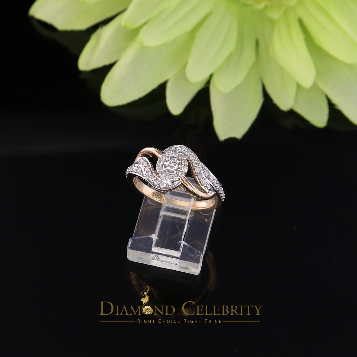 DiamondCelebritees Real 10kt Yellow Gold with 0.40 CT Real Diamond CLUSTER Womens Ring size 6.5