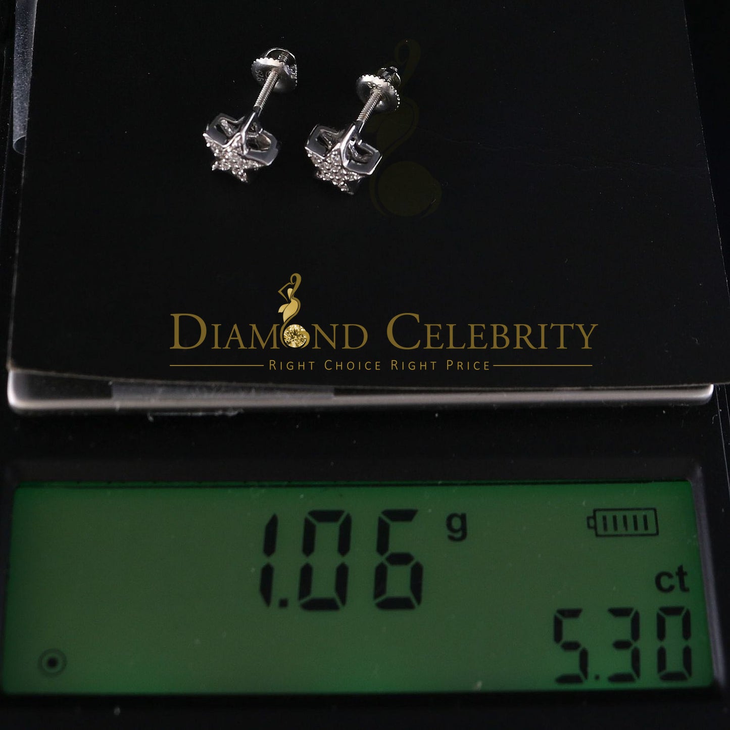 DiamondCelebritees Hip Hop 925 White Silver Screw Back 0.22ct Cubic Zirconia Women's Star Earrings