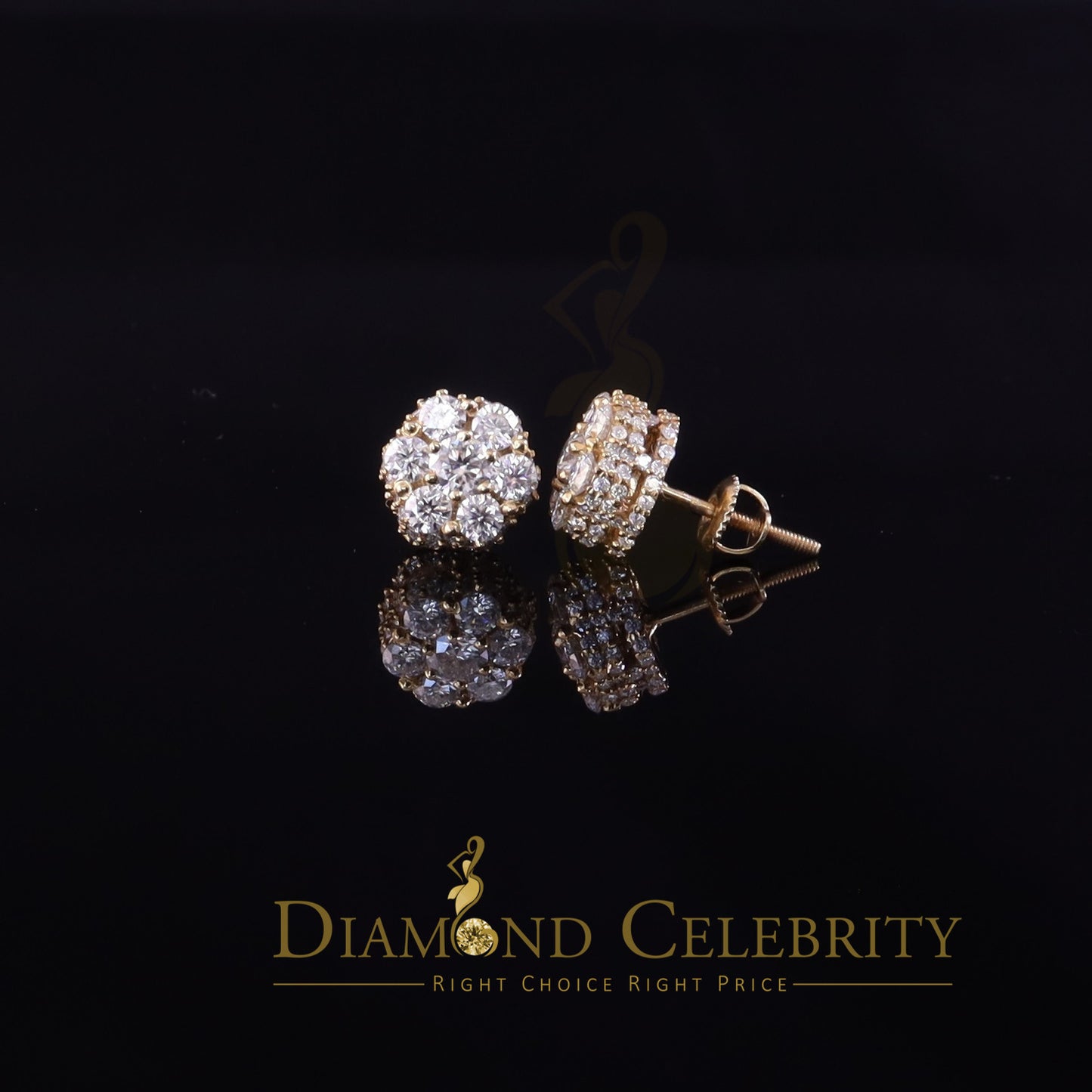 DiamondCelebritees 925 Silver Yellow 1.50ct VVS 'D' Men's & Womens Moissanite Floral Stud Earrings