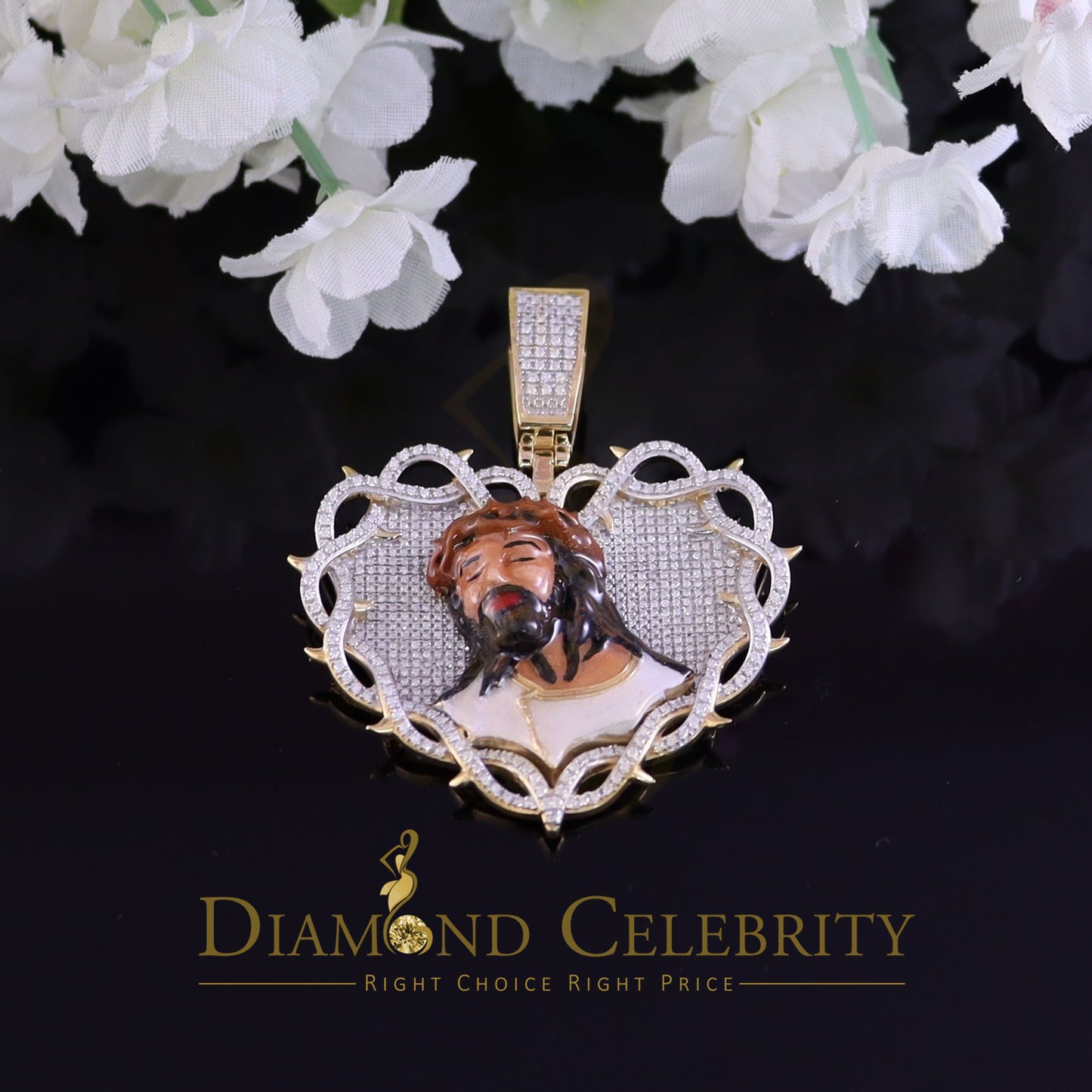 Diamondcelebritees Jesus 925 Silver 2.00ct Moissanite Yellow 1.60inches Jesus Love Charm Pendant