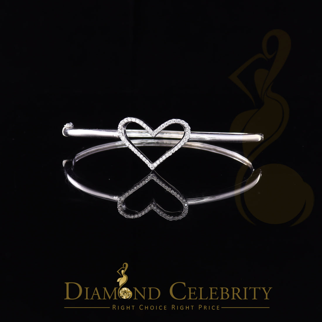 DiamondCelebritees 925 Sterling Silver White Heart Shape Bangle 0.45ct Cubic Zirconia SZ 7 Inch
