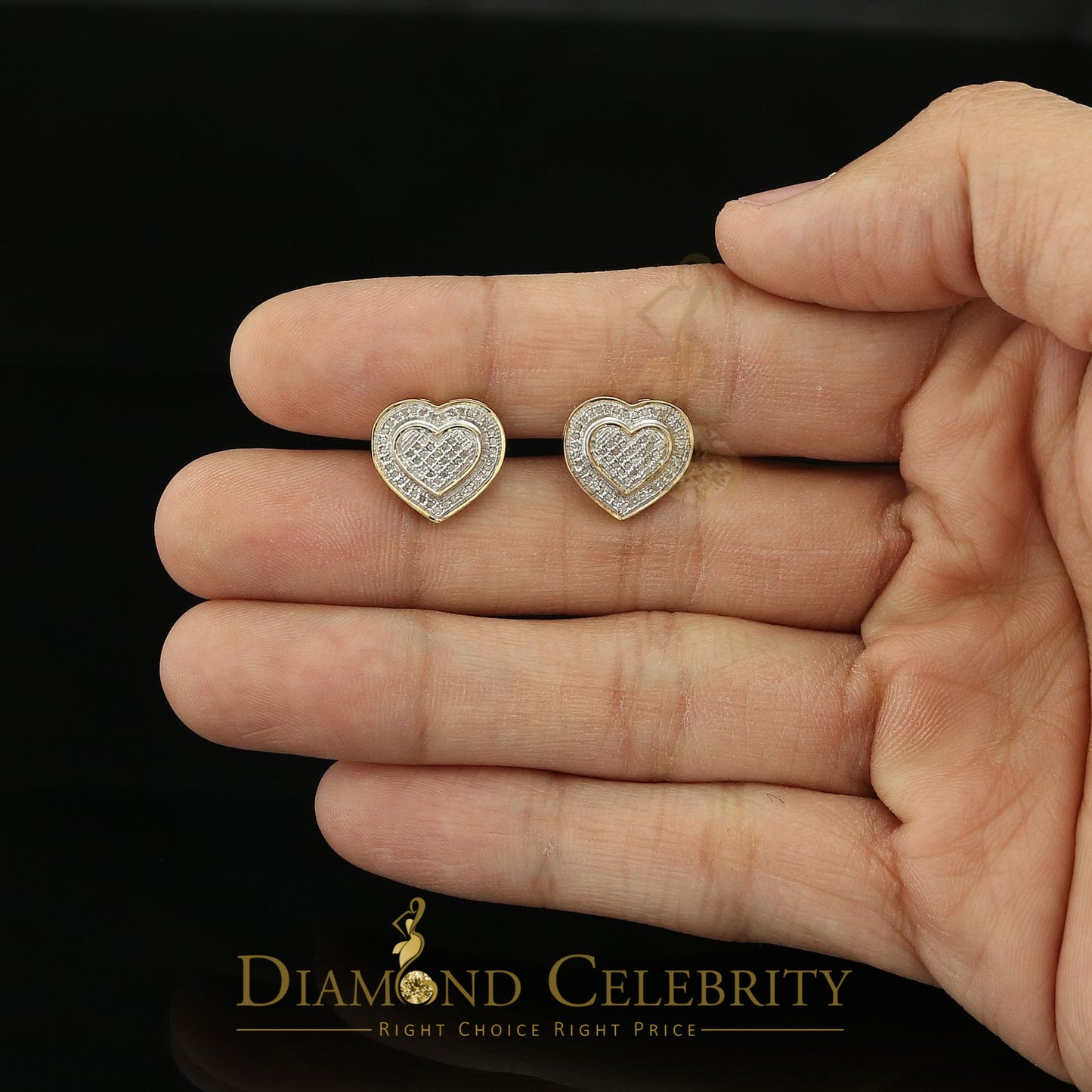DiamondCelebritees Aretes Para Hombre Heart 925 Yellow Silver 0.30ct Diamond Women's /Men's Earring