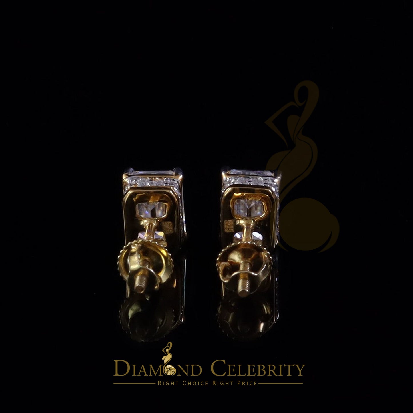 DiamondCelebritees Men's/Women's925 Silver Yellow 2.50ct VVS D Moissanite Emerald cut Stud Earrings