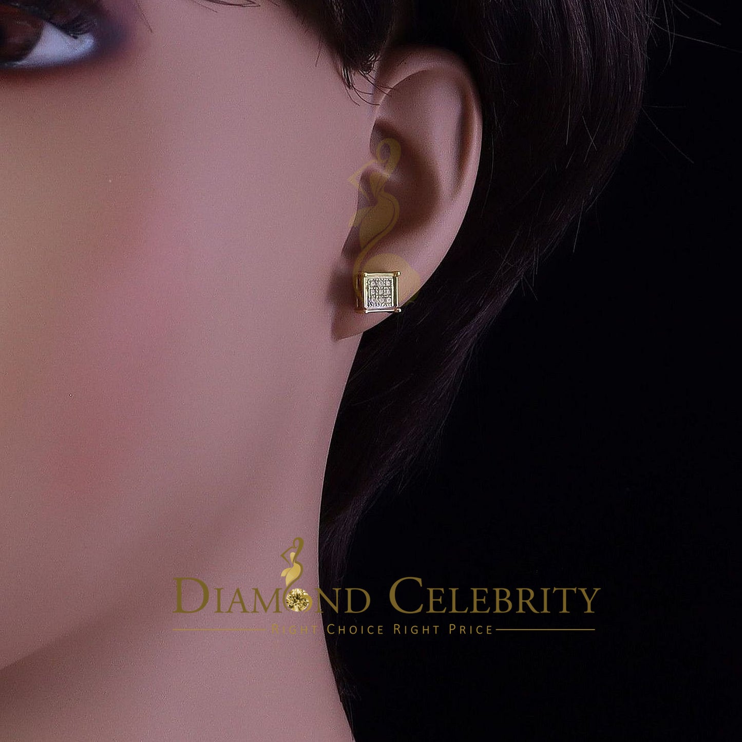 DiamondCelebritees Yellow 925 Silver 0.14ct Men's & Women's Elegant Cubic Zirconia Square Earrings