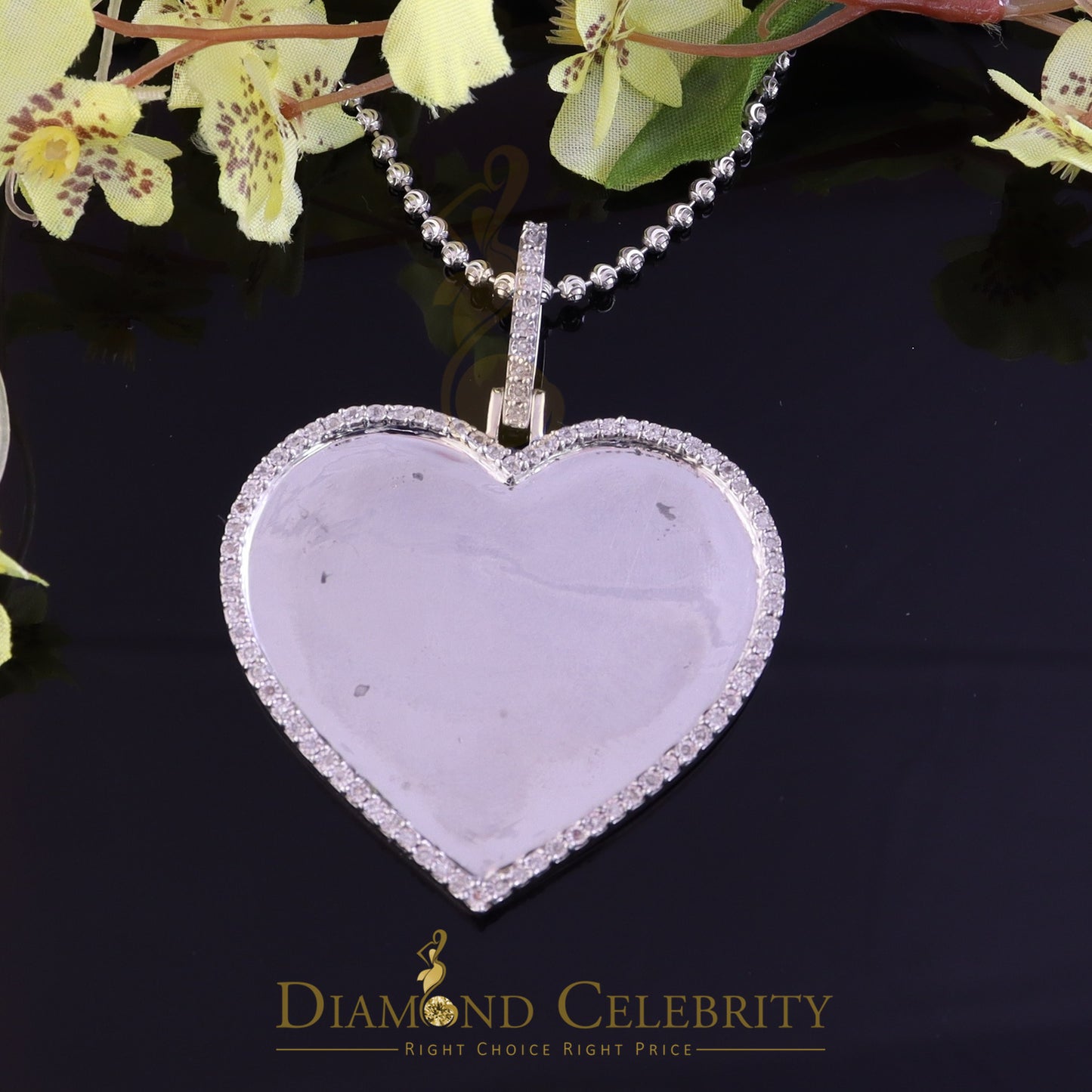 DiamondCelebritees 0.75ct Real Diamond White 925 Sterling Silver "2.00" Inch Heart PICTURE Pendant
