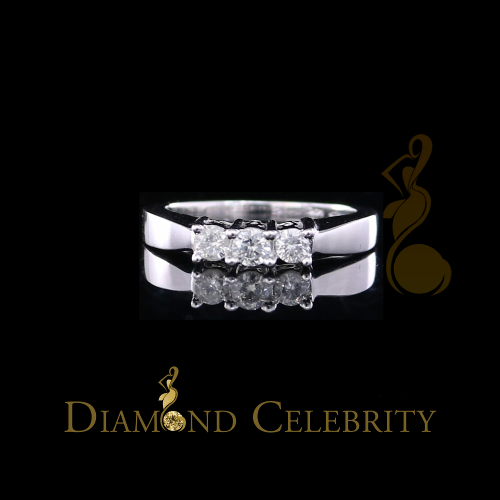 DiamondCelebritees 14kt White Gold with 0.50 CT Real Diamond 3 Solitaire Stones Womens Ring Size 7