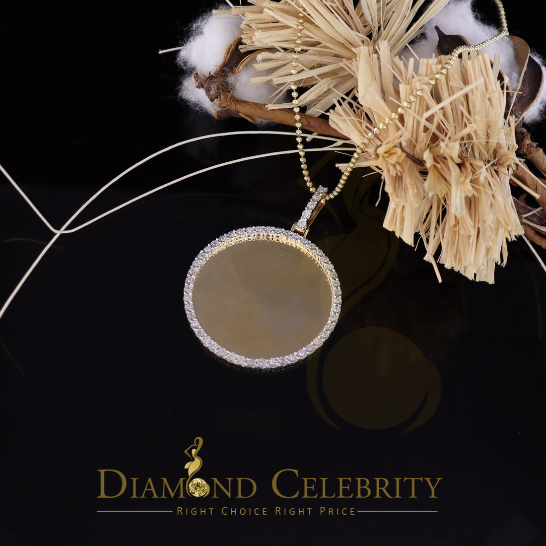 DiamondCelebritees 2.00" Round Picture Pendant 0.66CT Genuine Diamonds and 10K Real Yellow Gold