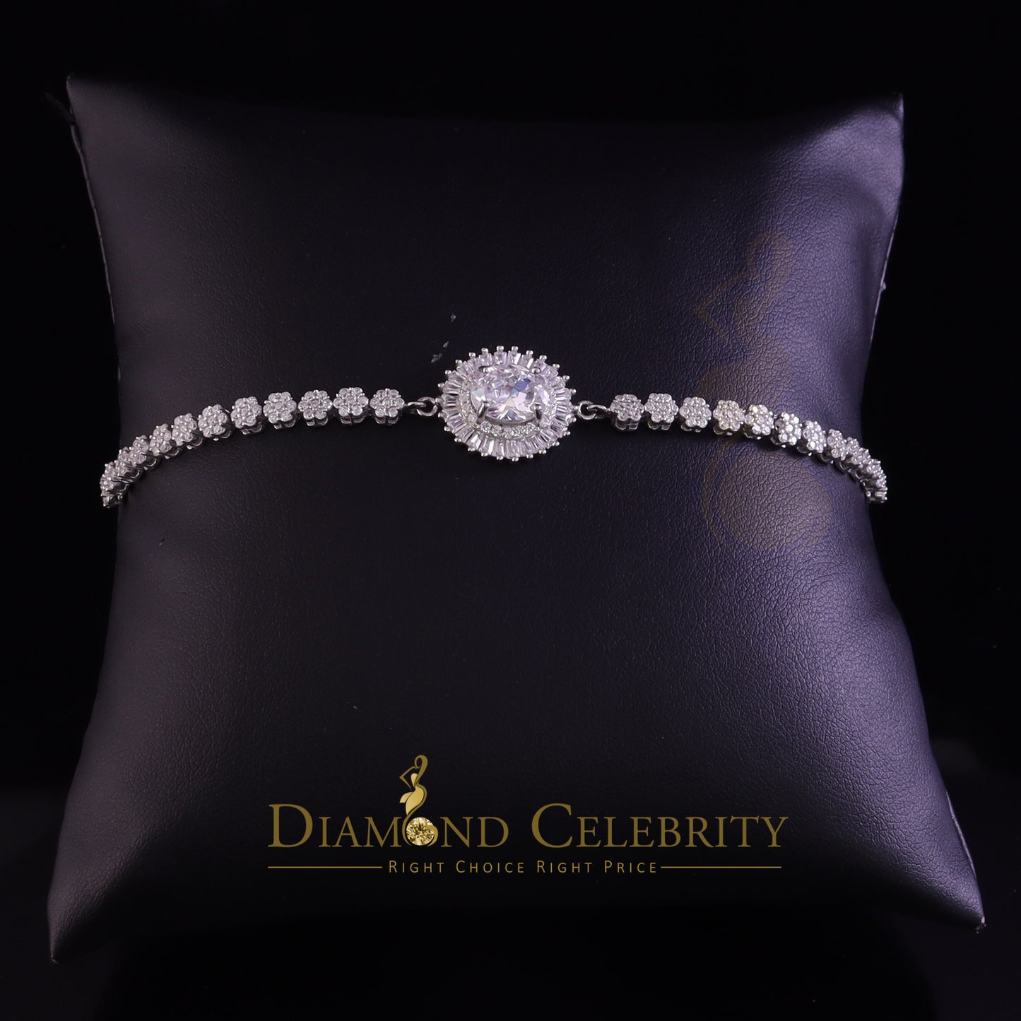 Diamondcelebritees 925 Silver Sun Shape White Bracelet Cubic Zirconia Adjustable Size 7 Inches