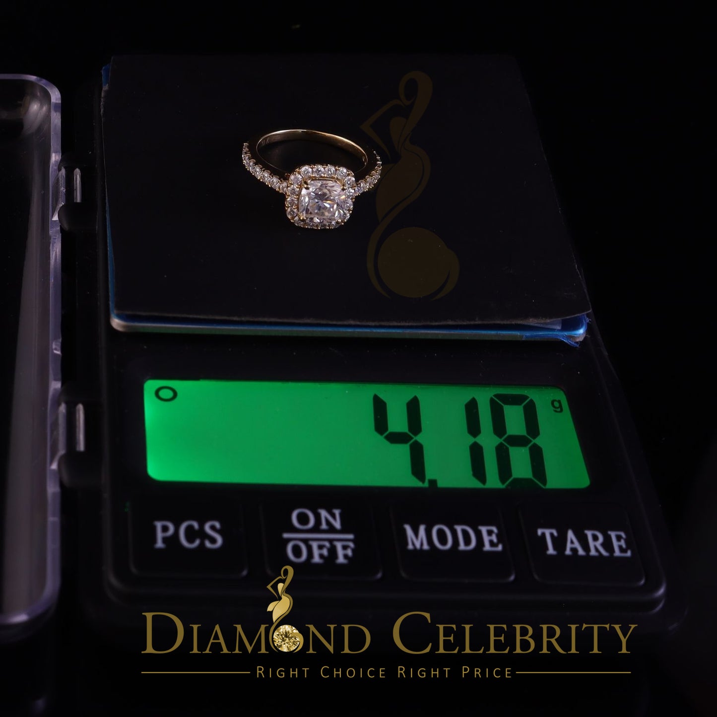 King Of Blings 10K Yellow Gold 2.50CT 'VVS' 'FL' D clr Moissonite Womens Cushion Cut Ring S/7