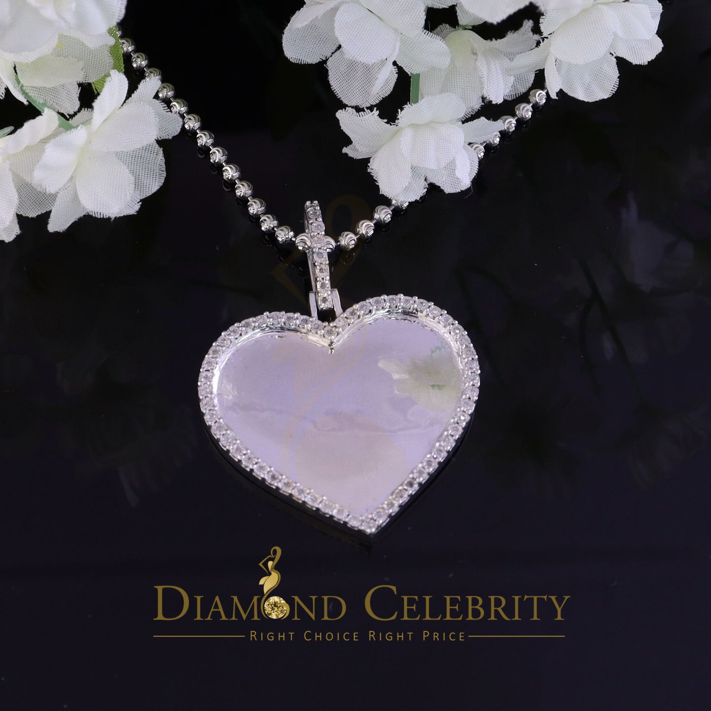 DiamondCelebritees Real 0.33ct Diamond 925 Sterling Silver "1.50" Heart PICTURE Charm White Pendant
