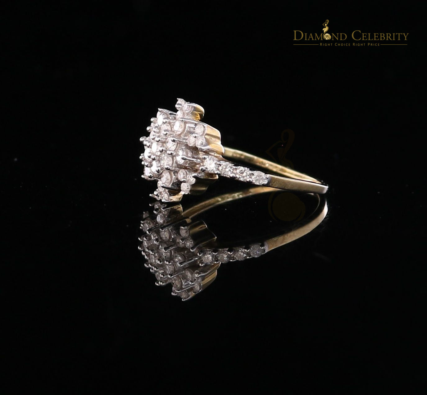 DiamondCelebritees Genuine 0.75CT Diamond with Real 10kt Yellow Gold SPARKLING FLOWER Ring Size 6.5