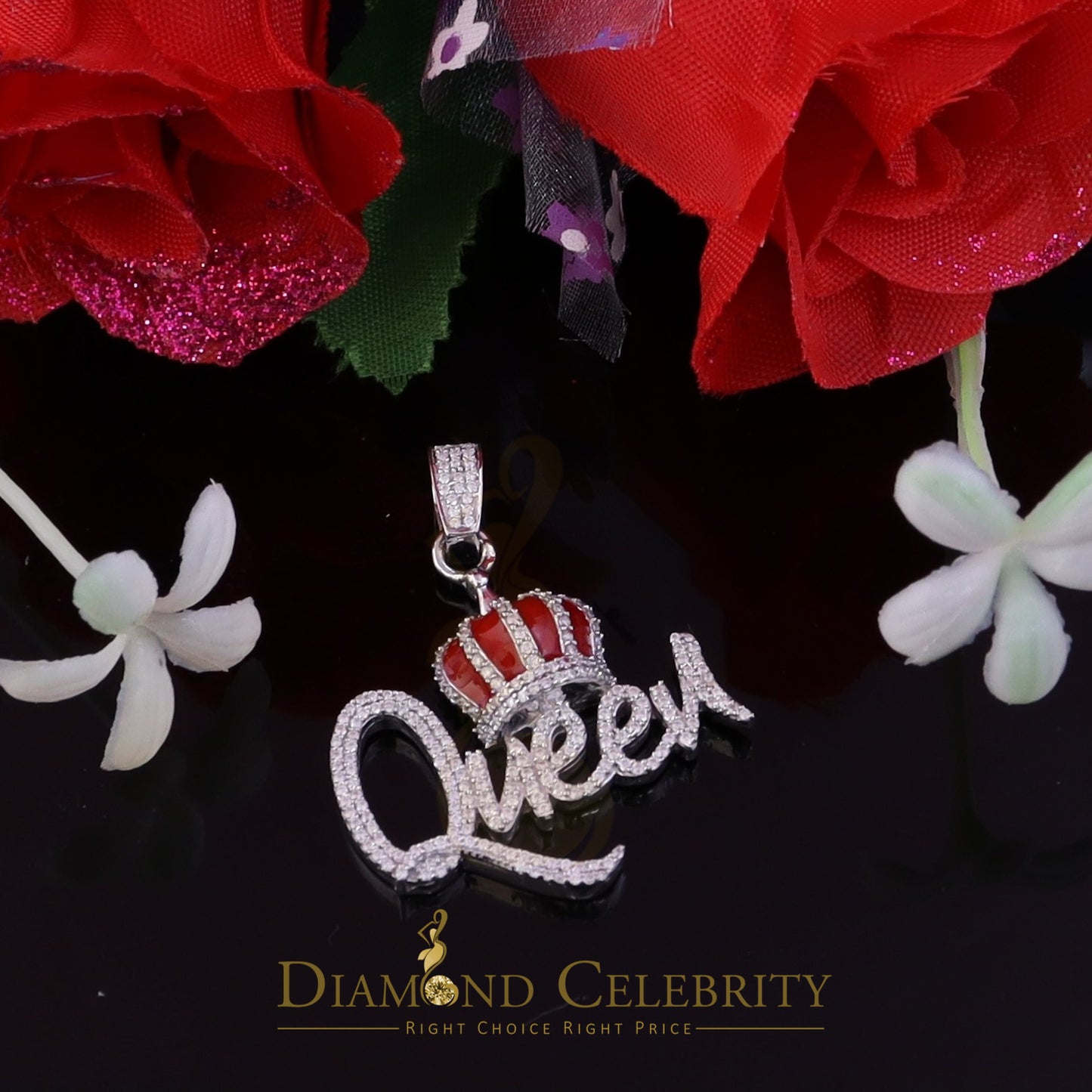 Diamondcelebritees QUEEN with CROWN BELL White Pendant 2.00ct Real Moissanite 925 Sterling Silver