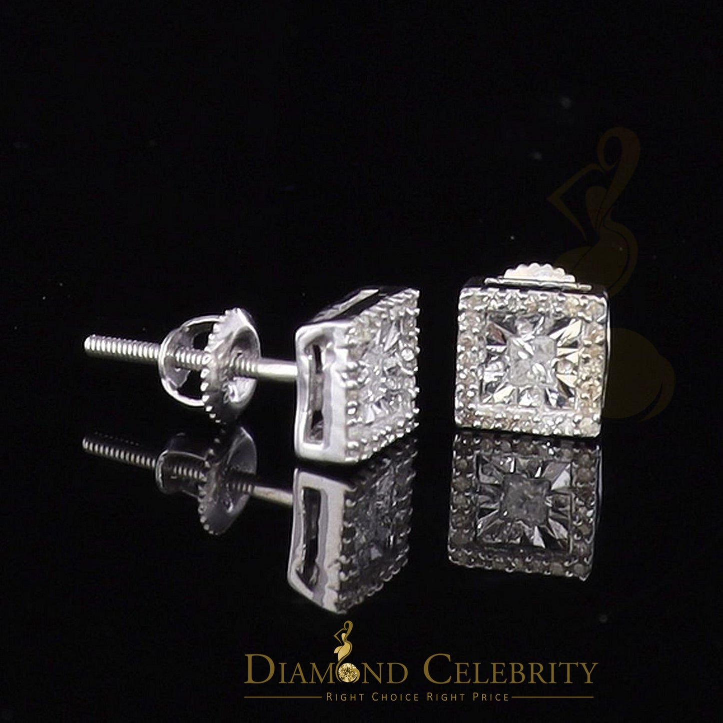 DiamondCelebritees 925 White Silver 0.20ct Diamond Women's/ Men's Stud Square Fashion Earrings