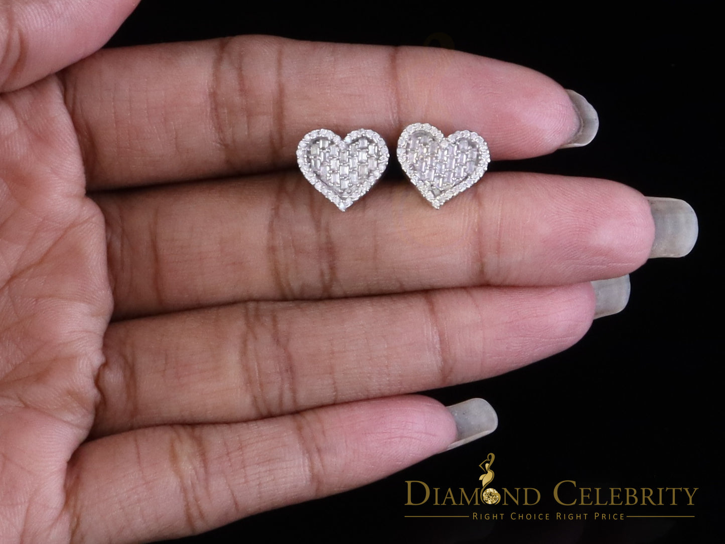 Diamondcelebritees 925 White Silver 1.00ct VVS 'D' Moissanite Heart Stud Earring Men's/Womens