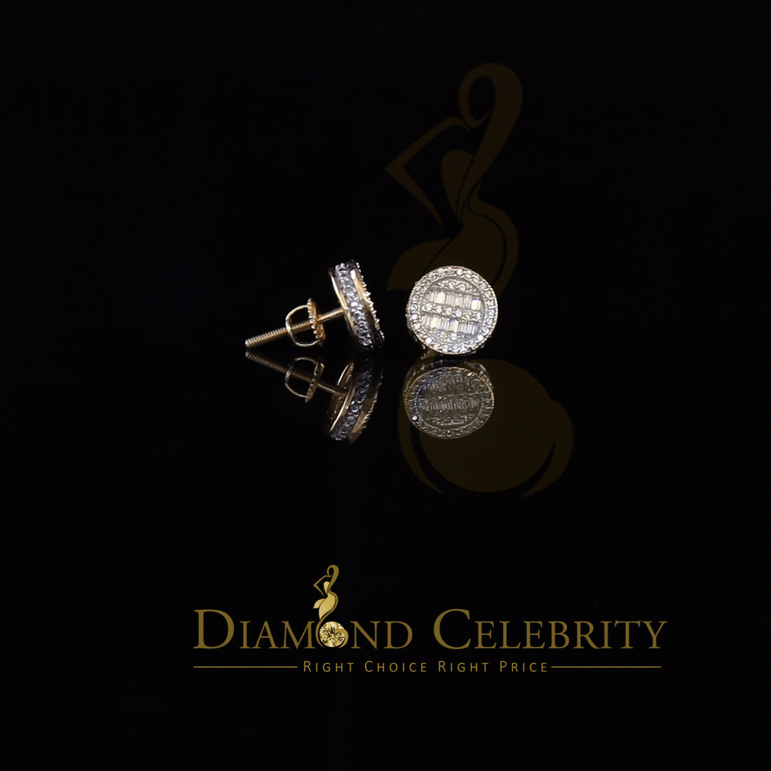 DiamondCelebritees 0.50ct VVS 'D' Moissanite Men's/Womens 925 Yellow Silver Round Stud Earrings