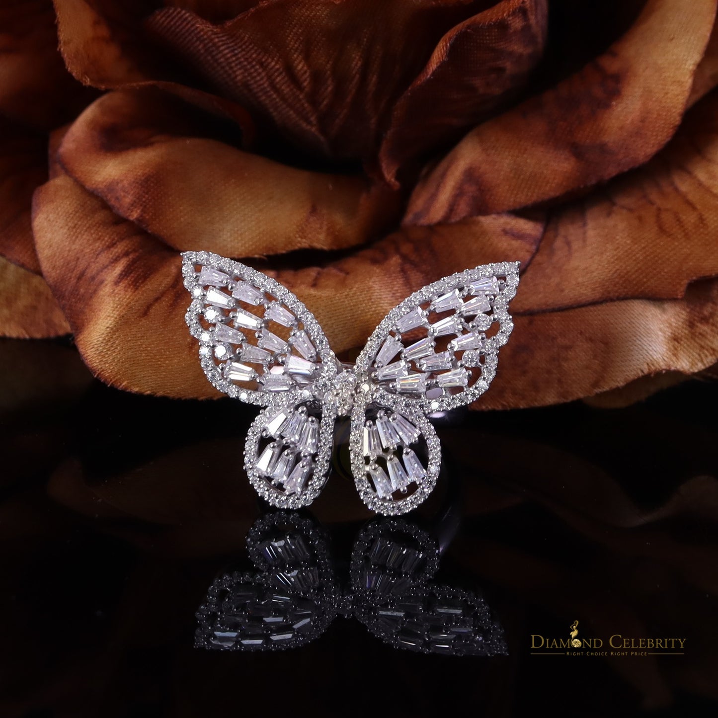 DiamondCelebritees Men's/Womens 925 Silver White 1.75ct VVS 'D' Moissanite Butterfly Rings Size 7