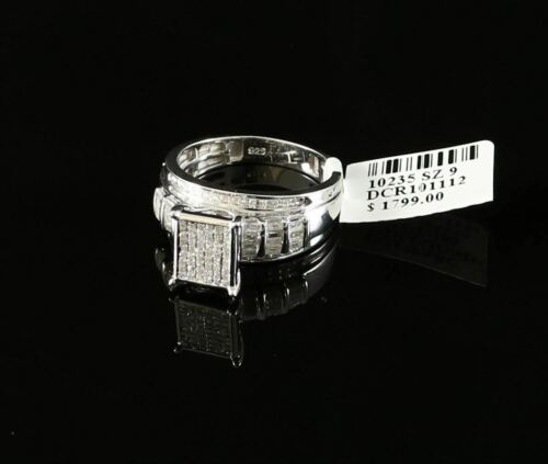 DiamondCelebritees Real Diamond 0.75 CT 925 Silver White Men's Engagement Square Rings Size 9
