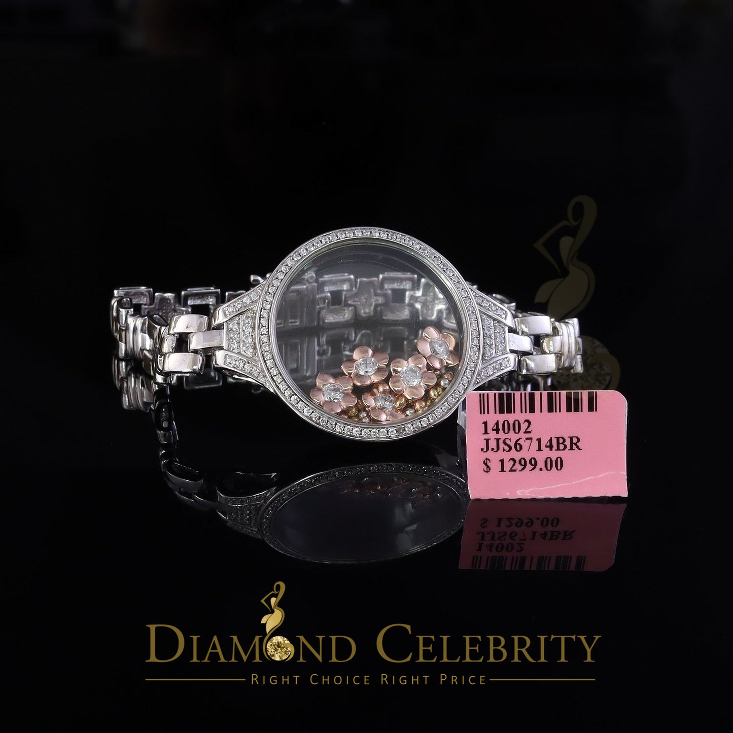 Diamondcelebritees 925 Silver White Floating Flowers Bracelet Iced Out with Cubic Zirconia SZ 7