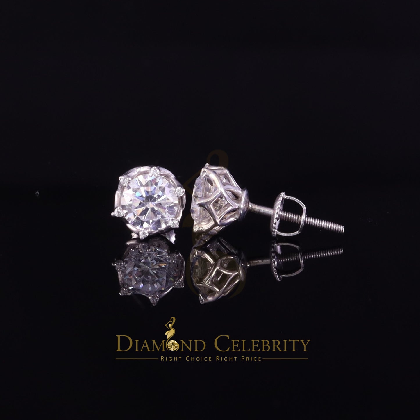 Diamondcelebritees Men's/Womens 925 Silver White 1.50 ct VVS 'D' Moissanite Round Stud Earrings