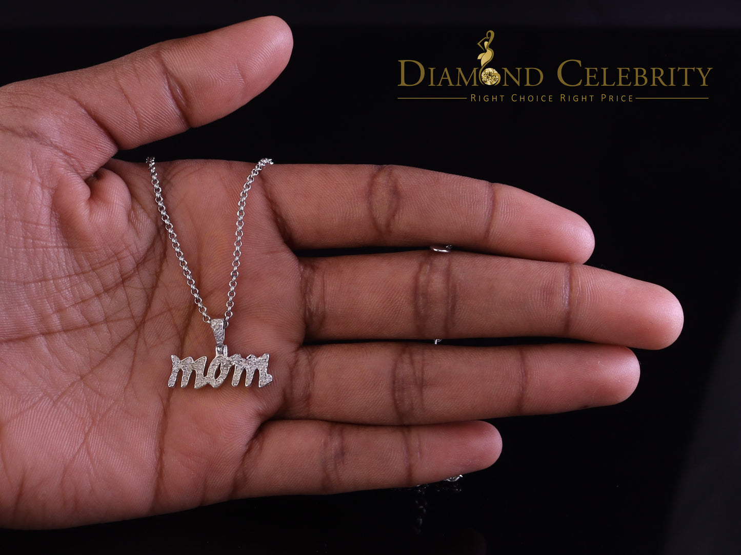 DiamondCelebritees White 925 Sterling Silver Real 0.25CT Diamond MOM'S Charm Necklace Pendant