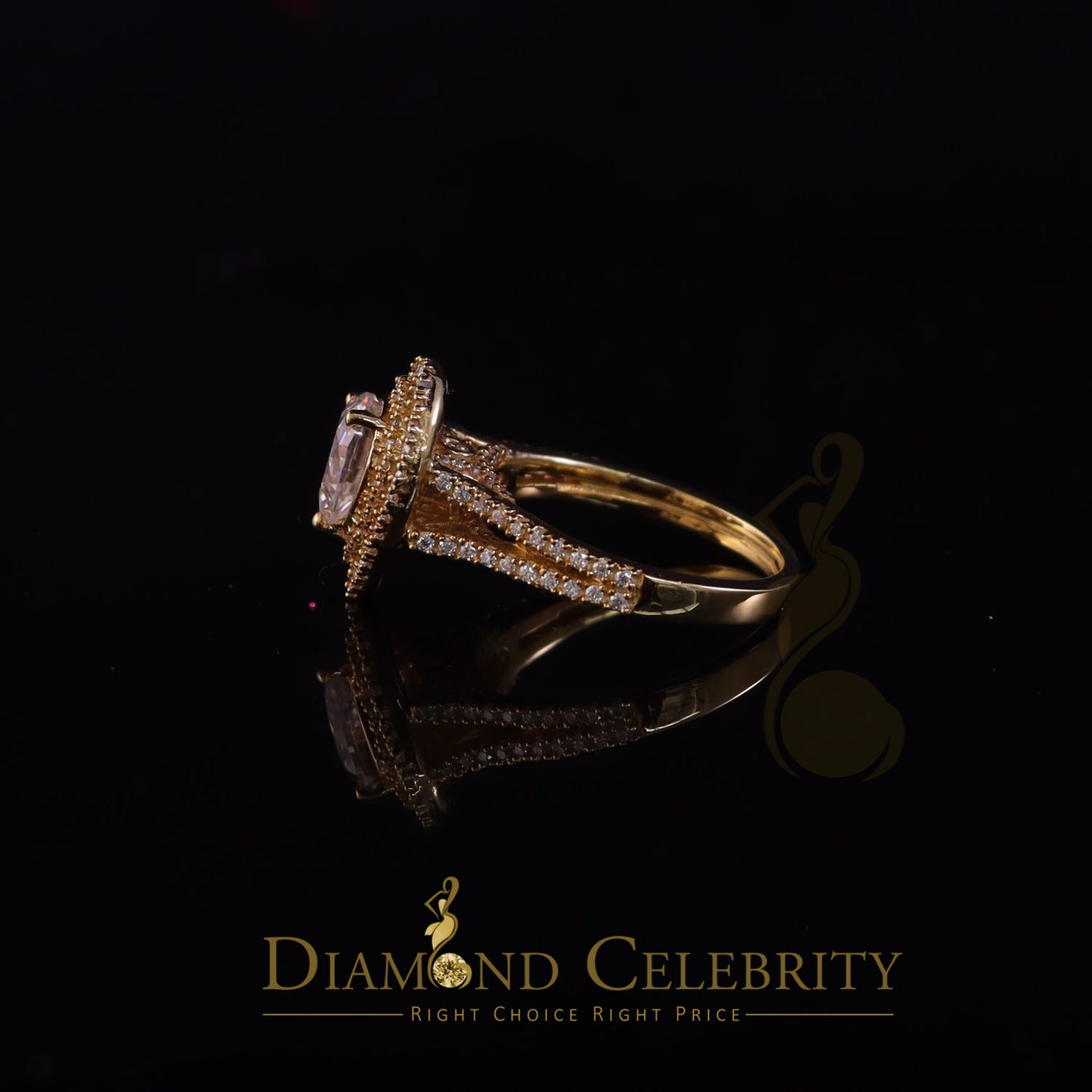 King Of Blings 10K Yellow Gold 2.00CT 'VVS' 'FL' D clr Pear Cut Moissonite Womens Ring Size 7