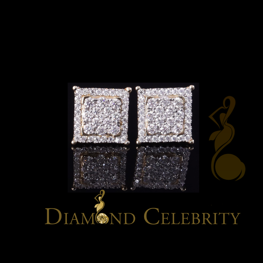 DiamondCelebritees Men's/Womens Yellow Silver 1.25ct VVS 'D' Moissanite Square Stud Earrings
