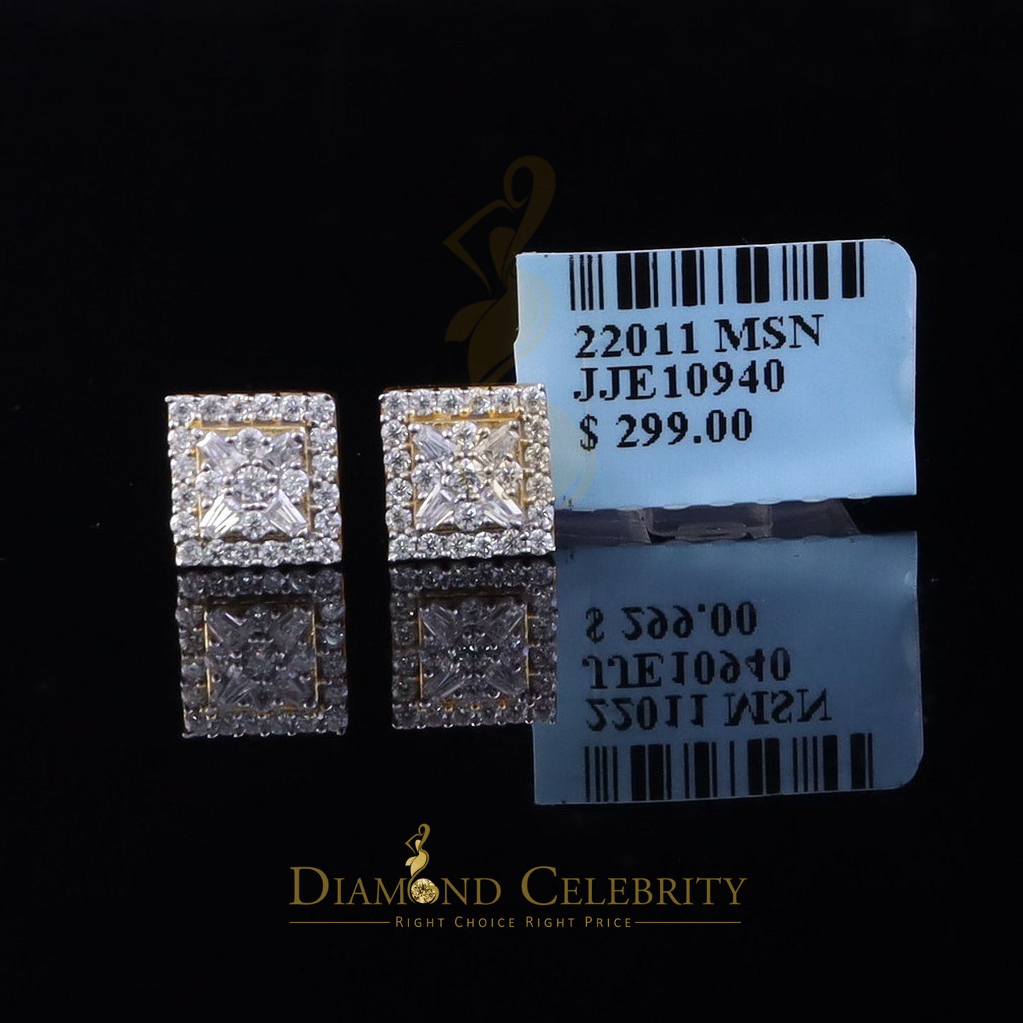 DiamondCelebritees New Women's/Men's 925 Silver Yellow 0.75ct VVS D Moissanite Square Stud Earrings