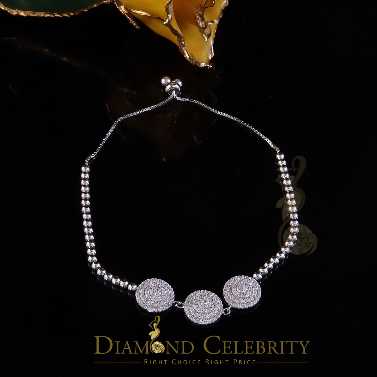 Diamondcelebritees Sterling Silver Fancy Round White Bracelet Cubic Zirconia Adjustable Size 7 Inch