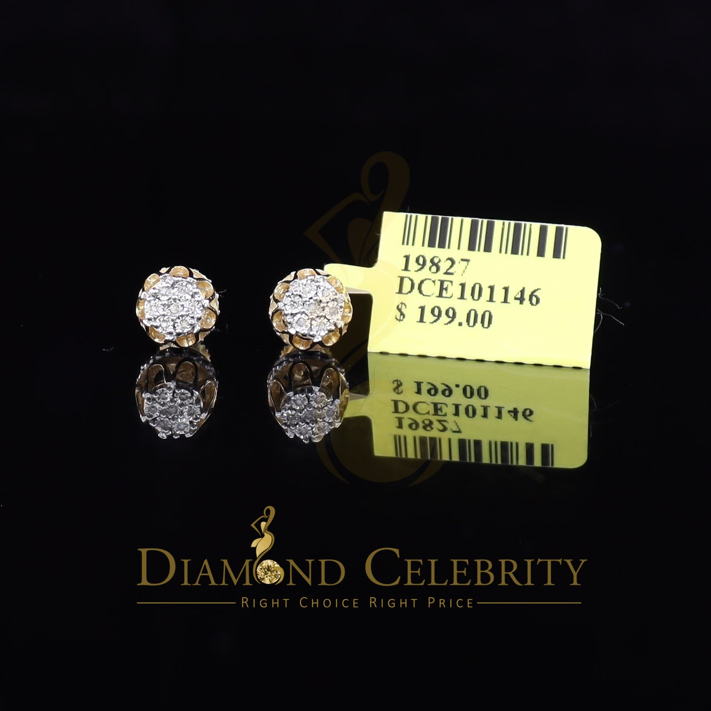 DiamondCelebritees 925 Sterling Silver Yellow 0.05ct Diamond For Men's & Women's Floral Earrings