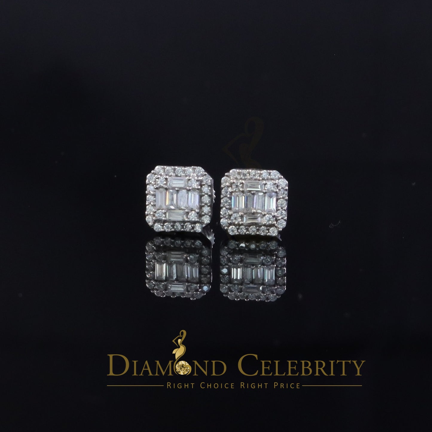 Diamondcelebritees Men's/Womens 925 Silver White 0.25ct VVS 'D' Moissanite Square Stud Earrings